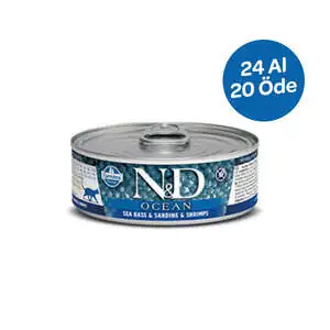 N&D Tahılsız Ocean Levrek Sardalya Ve Karidesli Kedi Yaş Maması 70 GR x 24