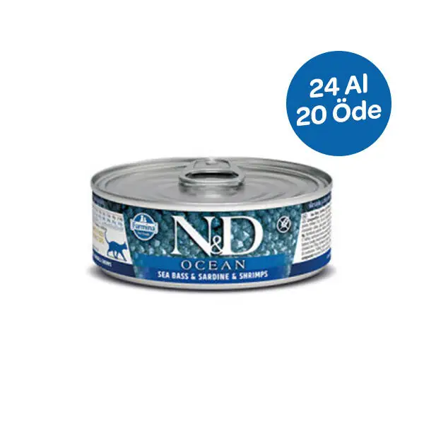 N&D Tahılsız Ocean Levrek Sardalya Ve Karidesli Kedi Yaş Maması 70 GR x 24 - 1