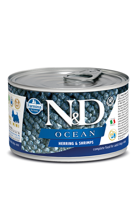 N&D Ocean Ringa Balıklı ve Karidesli Küçük Irk Yetişkin Köpek Yaş Maması 140 gr - 1