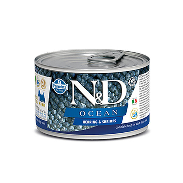 N&D Ocean Ringa Balıklı ve Karidesli Küçük Irk Yetişkin Köpek Yaş Maması 140 gr