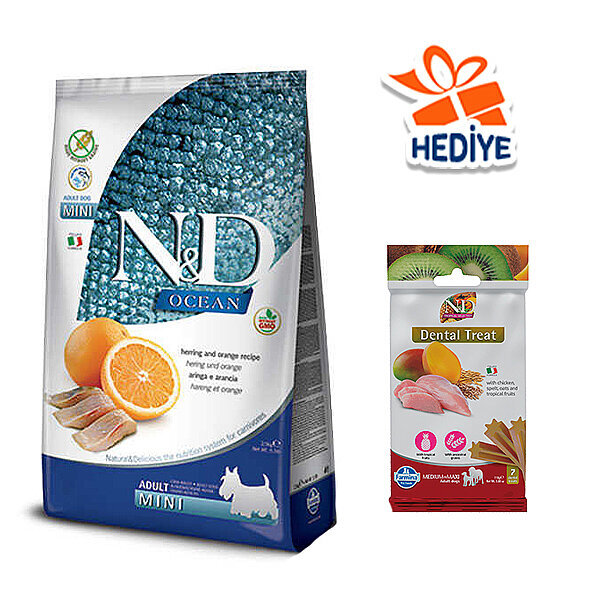 N&D Ocean Ringa Balıklı ve Portakallı Küçük Irk Yetişkin Köpek Maması 2.5 kg