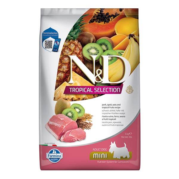 N&D Tropical Selection Domuz Etli ve Tropikal Meyveli Küçük Irk Yetişkin Köpek Maması 5 kg - 1
