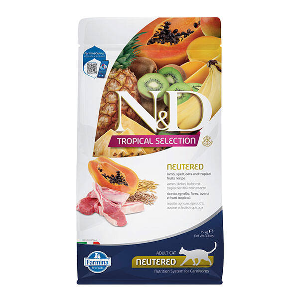 N&D Tropical Selection Kuzu Etli ve Tropikal Meyveli Kısırlaştırılmış Kedi Maması 1.5 kg - 1