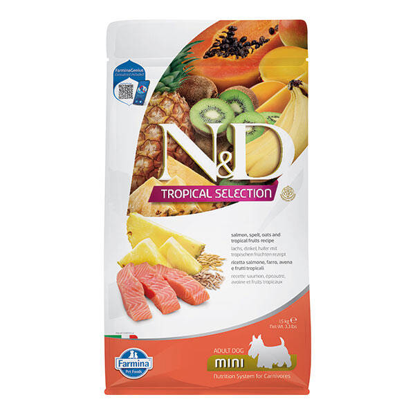 N&D Tropical Selection Somon Etli ve Tropikal Meyveli Küçük Irk Yetişkin Köpek Maması 1.5 kg - 1
