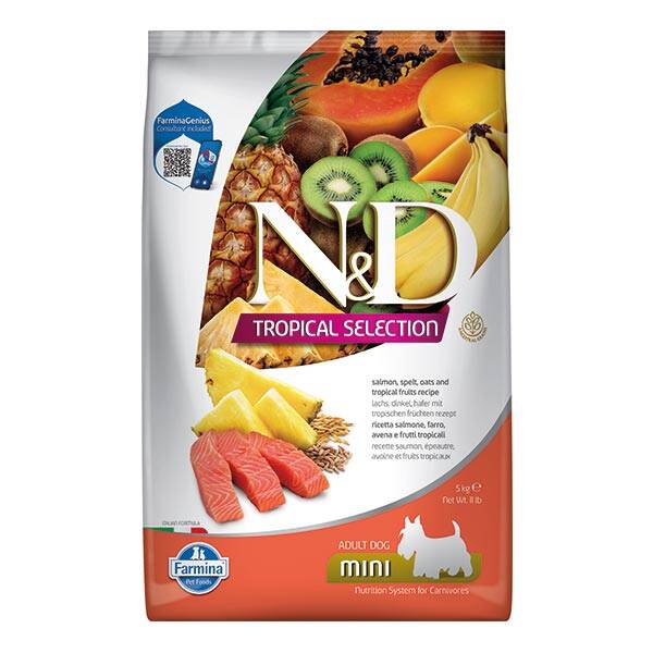 N&D Tropical Selection Somon Etli ve Tropikal Meyveli Küçük Irk Yetişkin Köpek Maması 5 kg - 1