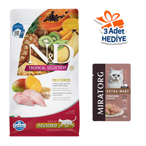N&D Tropical Selection Tavuk Etli ve Tropikal Meyveli Kısırlaştırılmış Kedi Maması 1.5 kg - 1