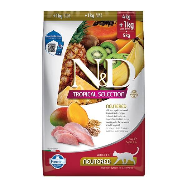 N&D Tropical Selection Tavuk Etli ve Tropikal Meyveli Kısırlaştırılmış Kedi Maması 4+1 kg - 1