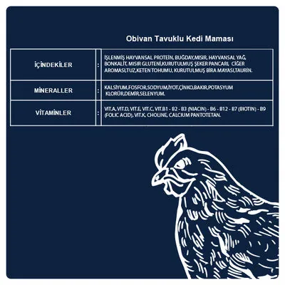 Obivan Tavuklu Yetişkin Kedi Maması 10kg - 2