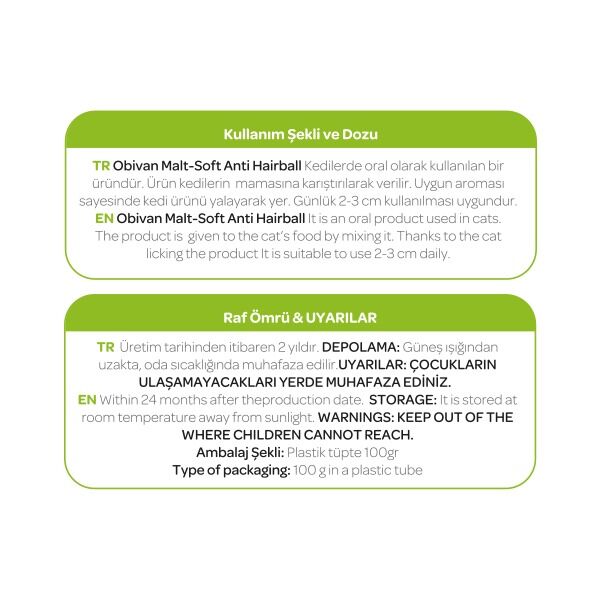 Obivan Premium Anti-Hairball Tüy Yumağı Önleyici Malt Kedi Macunu 100 gr - 3