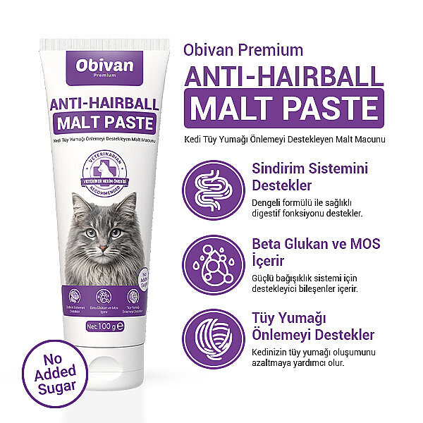 Obivan Premium Anti-Hairball Tüy Yumağı Önleyici Malt Kedi Macunu 100 gr - 2