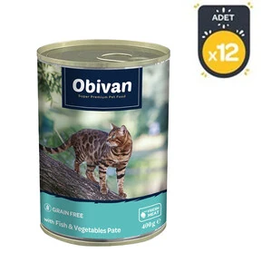 Obivan Balıklı ve Sebzeli Ezme Yetişkin Kedi Konservesi 400 GR x 12 Adet