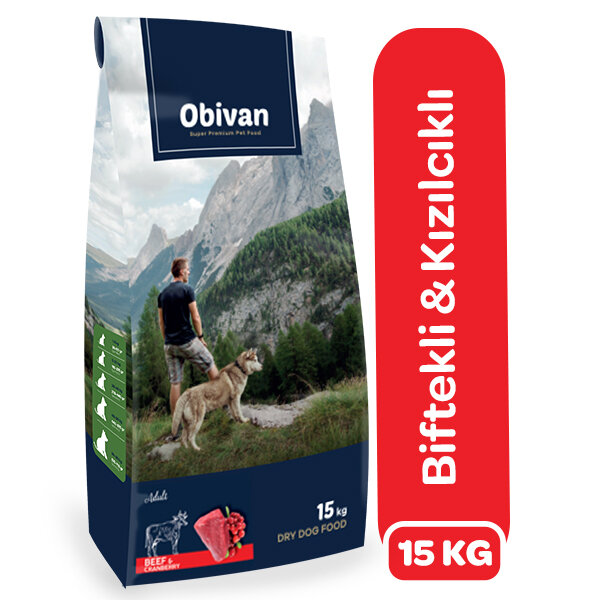 Obivan Biftekli ve Kızılcıklı Yetişkin Köpek Maması 15 Kg - 2