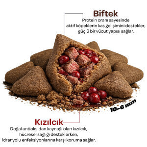 Obivan Biftekli ve Kızılcıklı Yetişkin Köpek Maması 15 Kg - 3