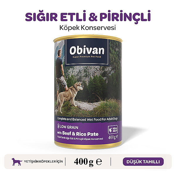 Obivan Düşük Tahıllı Sığır Etli Pirinçli Köpek Konservesi 400 gr - 1