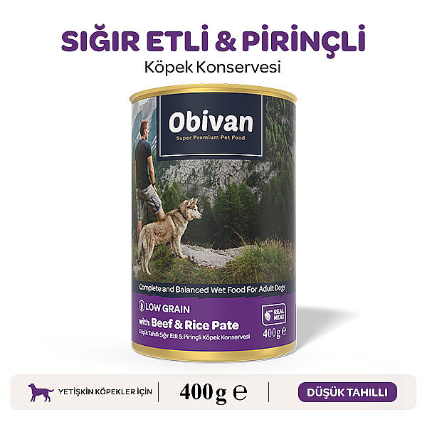 Obivan Düşük Tahıllı Sığır Etli Pirinçli Köpek Konservesi 400 gr