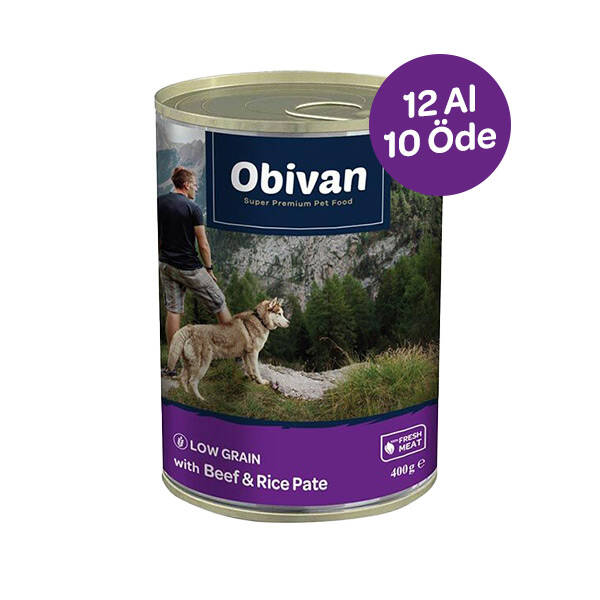 Obivan Düşük Tahıllı Biftekli Pirinçli Ezme Köpek Yaş Maması 400 Gr x 12 Adet - 1