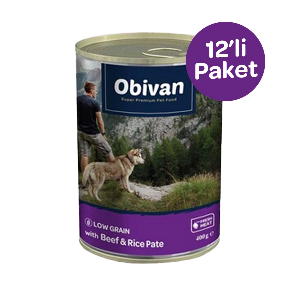 Obivan Düşük Tahıllı Biftekli Pirinçli Ezme Köpek Konservesi 400 Gr x 12 Adet - 2