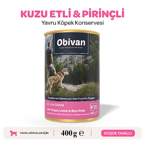 Obivan Düşük Tahıllı Kuzu Etli Pirinçli Yavru Köpek Konservesi 400 gr