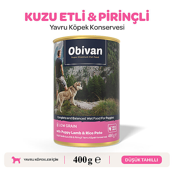 Obivan Düşük Tahıllı Kuzu Etli Pirinçli Yavru Köpek Konservesi 400 gr - 1
