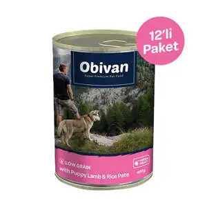 Obivan Düşük Tahıllı Kuzu Etli Pirinçli Ezme Yavru Köpek Konservesi 400 Gr x 12 Adet