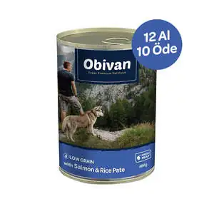 Obivan Düşük Tahıllı Somonlu Pirinçli Ezme Köpek Konservesi 400 Gr x 12 Adet