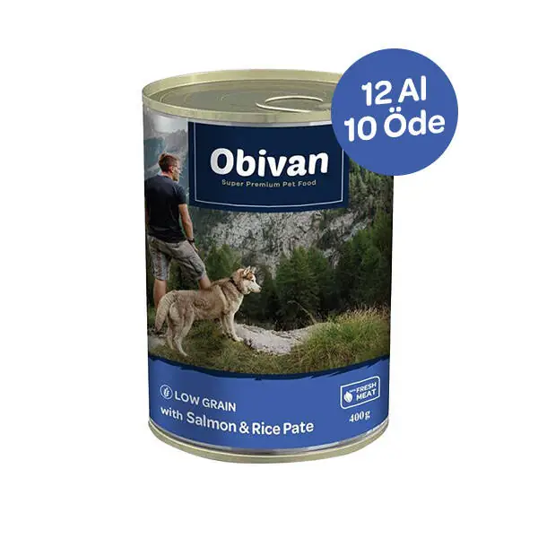 Obivan Düşük Tahıllı Somonlu Pirinçli Ezme Köpek Konservesi 400 Gr x 12 Adet - 1