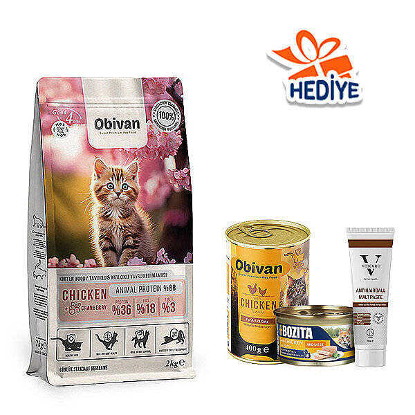 Obivan Kitten Tavuklu ve Kızılcıklı Yavru Kedi Maması 2 kg