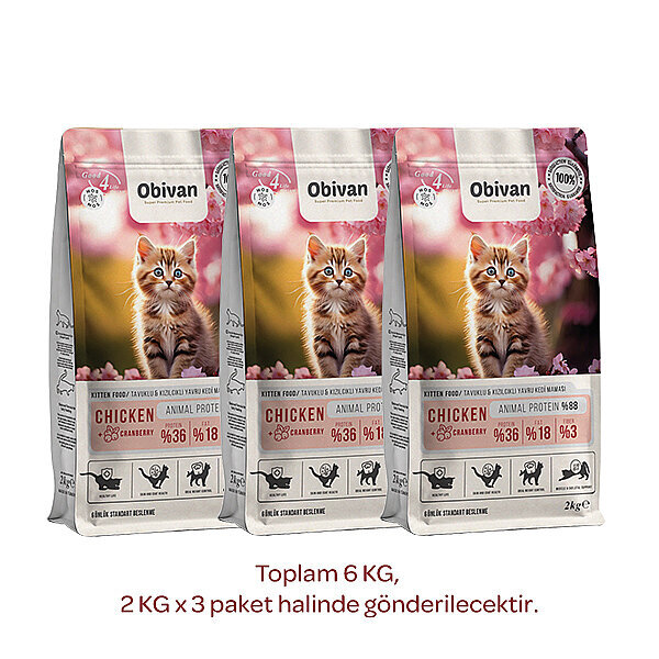 Obivan Kitten Tavuklu ve Kızılcıklı Yavru Kedi Maması 6 kg - 2