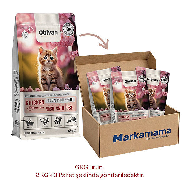 Obivan Kitten Tavuklu ve Kızılcıklı Yavru Kedi Maması 6 kg - 2