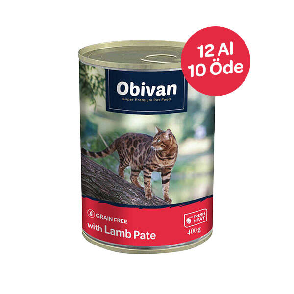 Obivan Kuzu Etli Ezme Yetişkin Kedi Yaş Maması 400 GR x 12 Adet - 1