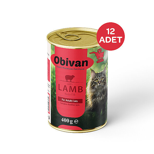 Obivan Kuzu Etli Ezme Yetişkin Kedi Yaş Maması 400 GR x 12 Adet