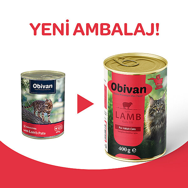 Obivan Tahılsız Kuzu Etli Ezme Yetişkin Kedi Konservesi 400 gr x 12 Adet - 2