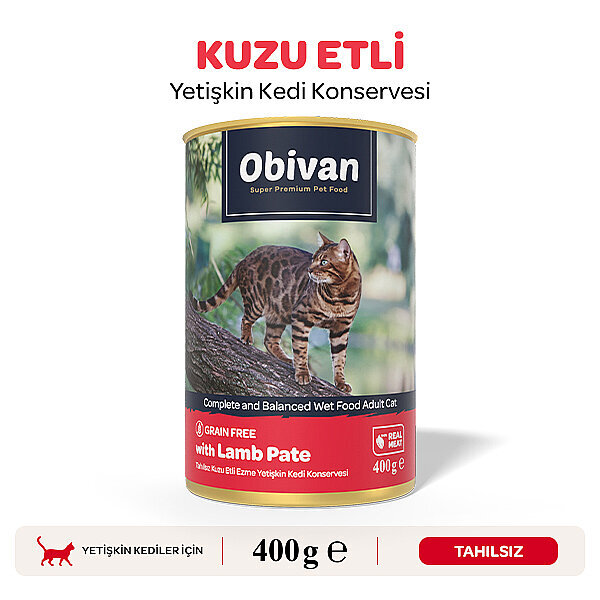 Obivan Tahılsız Kuzu Etli Ezme Yetişkin Kedi Konservesi 400 gr
