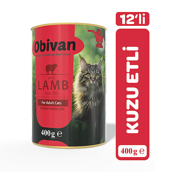 Obivan Kuzu Etli Sos İçinde Gravy Yetişkin Kedi Konservesi 400 gr x 12 Adet