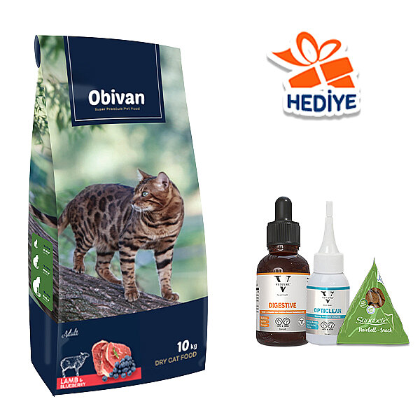 Obivan Kuzu Etli ve Yaban Mersinli Yetişkin Kedi Maması 10kg