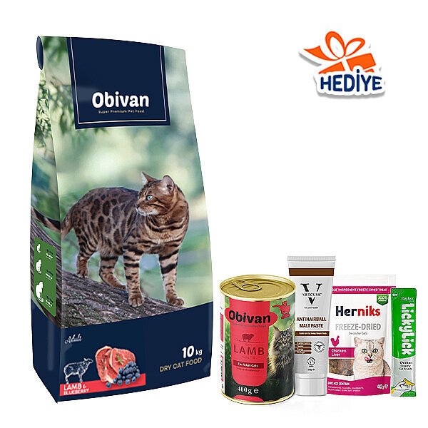 Obivan Kuzu Etli ve Yaban Mersinli Yetişkin Kedi Maması 10kg