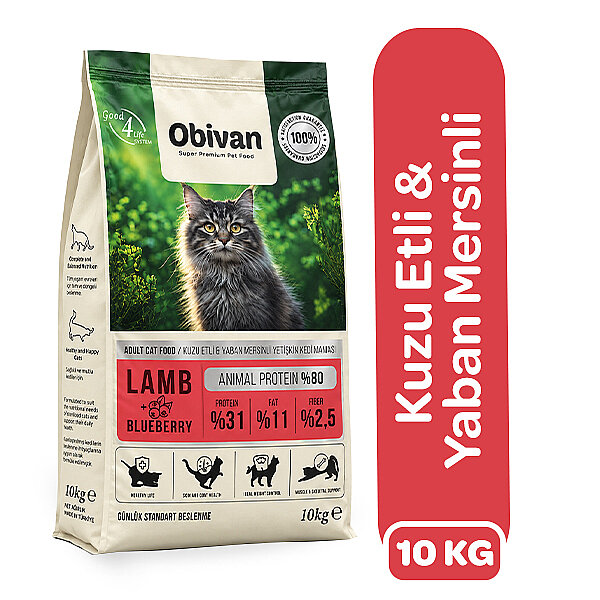 Obivan Kuzu Etli ve Yaban Mersinli Kedi Maması 10 kg - 1
