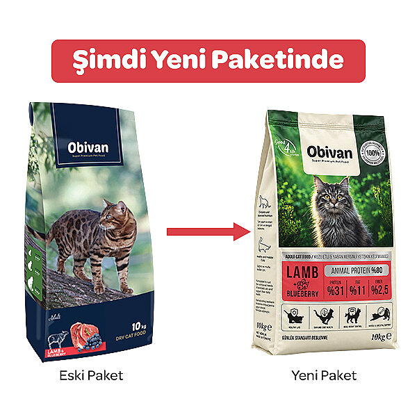 Obivan Kuzu Etli ve Yaban Mersinli Kedi Maması 10 kg - 2