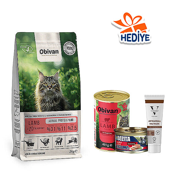 Obivan Kuzu Etli ve Yaban Mersinli Yetişkin Kedi Maması 2 kg - 1