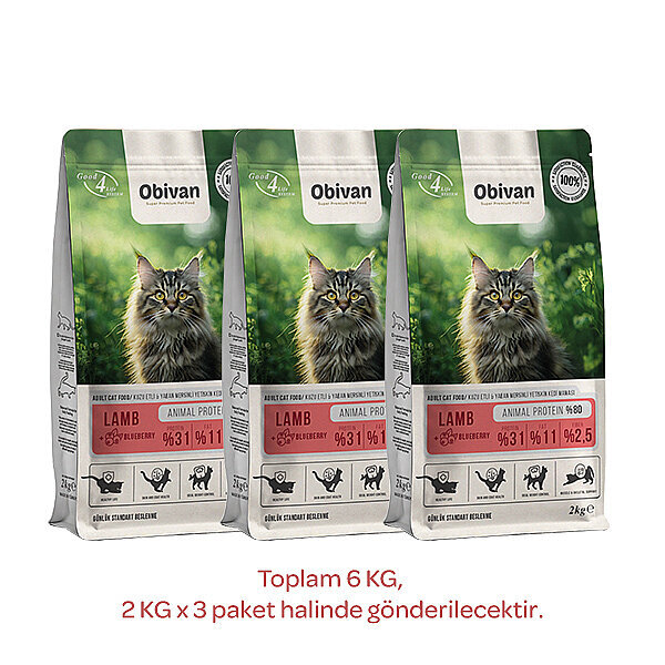 Obivan Kuzu Etli ve Yaban Mersinli Yetişkin Kedi Maması 6 kg - 2