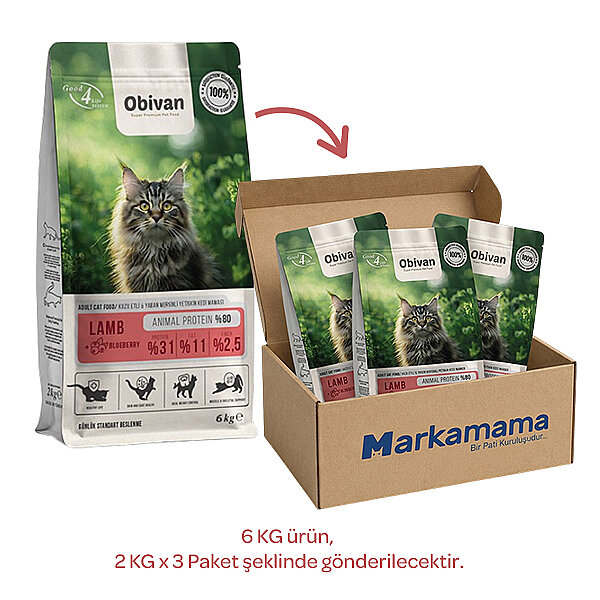 Obivan Kuzu Etli ve Yaban Mersinli Yetişkin Kedi Maması 6 kg - 2