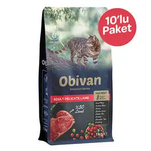Obivan Selection Delicate Düşük Tahıllı Kuzu Etli Yetişkin Kedi Maması 1 kg x 10 Adet