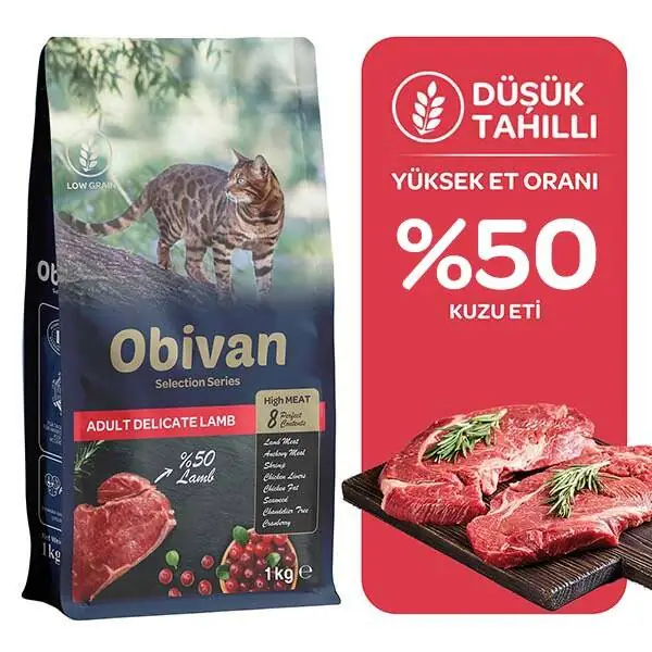 Obivan Selection Delicate Düşük Tahıllı Kuzu Etli Yetişkin Kedi Maması 1 kg (4 Adet) - 3
