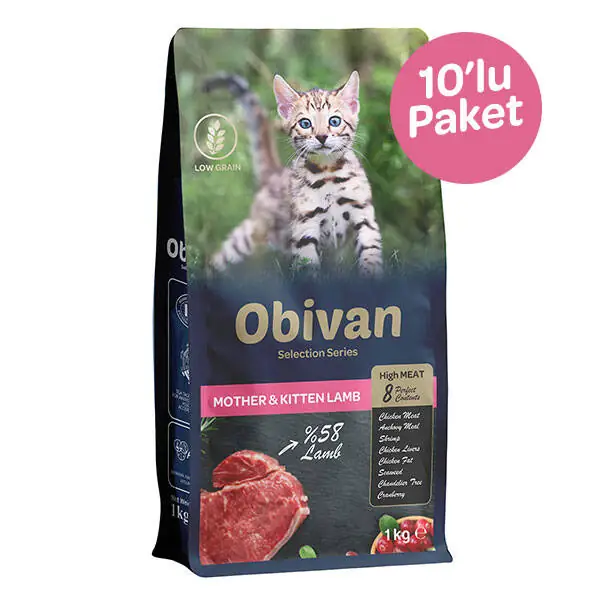 Obivan Selection Kitten Düşük Tahıllı Kuzu Etli Yavru Kedi Maması 1 kg (10 adet) - 1