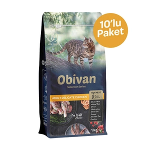 Obivan Selection Delicate Düşük Tahıllı Tavuklu Yetişkin Kedi Maması 1 kg (10 adet)