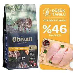 Obivan Selection Delicate Düşük Tahıllı Tavuklu Yetişkin Kedi Maması 1 kg (4 adet) - 3