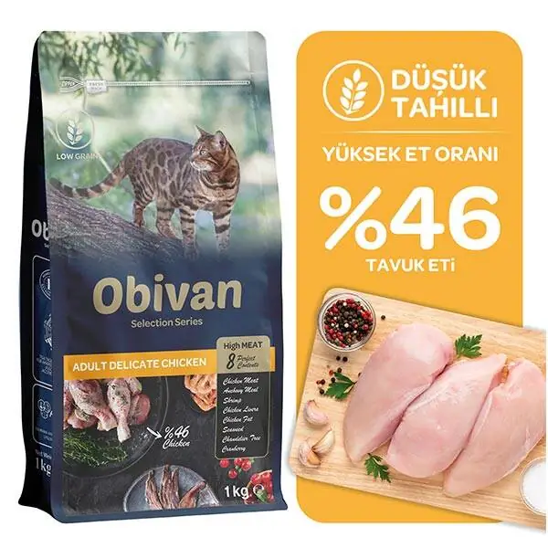 Obivan Selection Delicate Düşük Tahıllı Tavuklu Yetişkin Kedi Maması 1 kg (6 adet) - 3