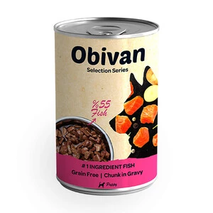 Obivan Tahılsız Parça Balık Etli Soslu Yavru Köpek Konservesi 415 GR