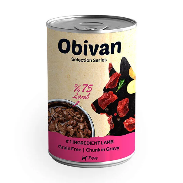Obivan Tahılsız Parça Kuzu Etli Soslu Yavru Köpek Konservesi 415 GR - 1