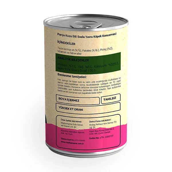 Obivan Tahılsız Parça Kuzu Etli Soslu Yavru Köpek Konservesi 415 GR - 2